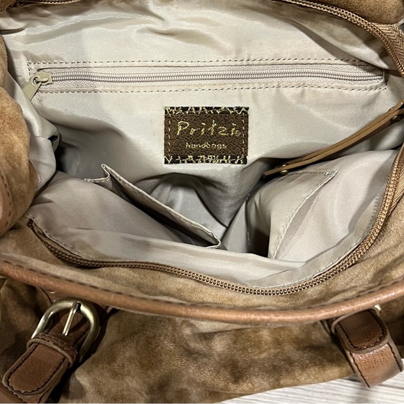 PRITZI Wheat Studded Brass Large Hobo Shoulder Bag Vegan Suede Leather - Picture 13 of 14